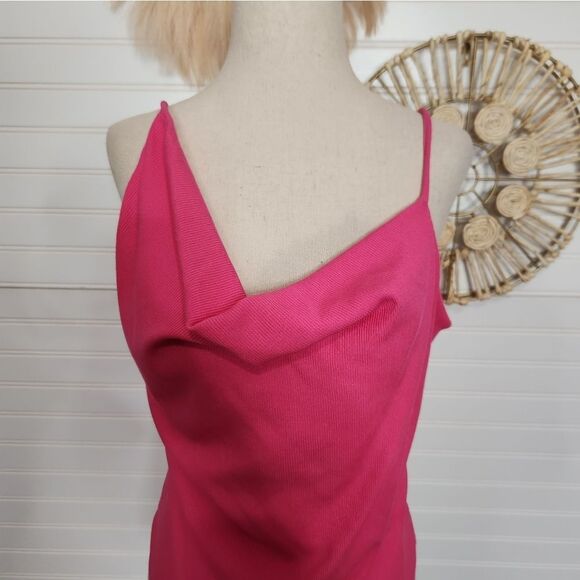 LULU'S Pink Ribbed Asymmetrical Cowl Neck Bodysuit XL NWT - Picture 3 of 11